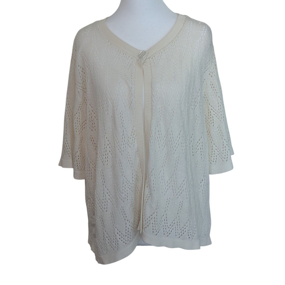 Vtg Jaclyn Smith Cropped Cardigan Sweater Sz 2X 3X Knit Eyelet Beach Boho Y2K